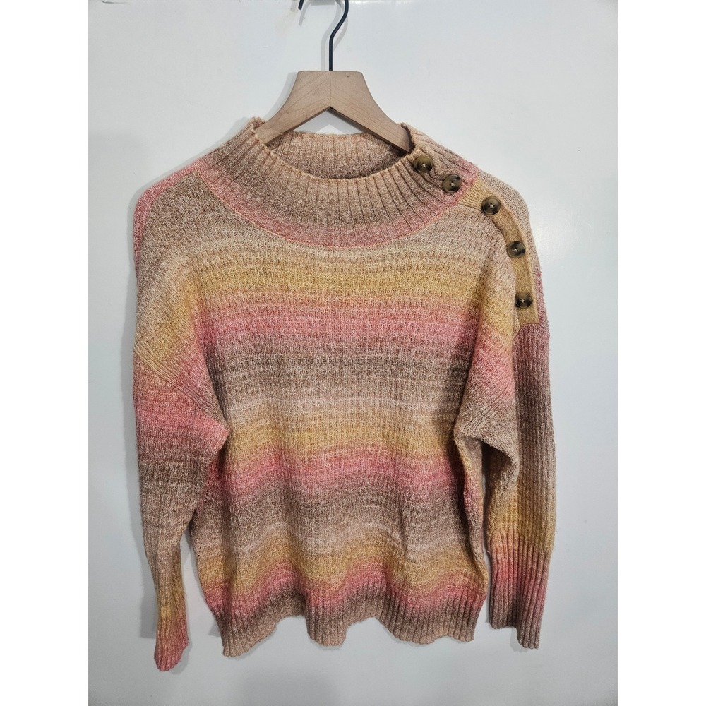 Talbots Multicolor Striped Cowl Neck Sweater with Shoulder Buttons